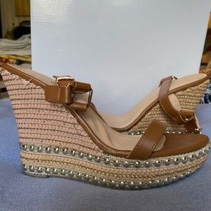 Venus Camel Colored Studded Wedge Sandals